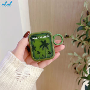 OKOK Green Coconut Forest Love Vacation Airpods Case For AirPods 1 2 3 Pro inPods i7 i12 Pro Wireless Bluetooth Headphones Accessories Casing For Air Pods Earphone Charging Box Protective Cover With Pendant