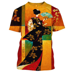 Japan Geisha 3D Print T-shirt Mens Harajuku Street Clothes Short Sleeve T Shirts 3D Print Vintage Trend Unique Design New Tee