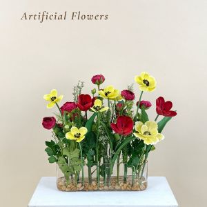 Akara Dokmaii แจกันดอกไม้ประดิษฐ์ โทนสีสดใส ดอกไม้ปลอมพร้อมแจกันตกแต่งบ้าน