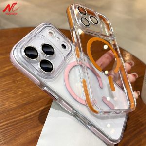 Glass Camera Protector Case for iPhone 17 13 14 15 16 Pro Max 16 Plus for Magsafe Case Anti-knock Shockproof Clear 17Pro Cover