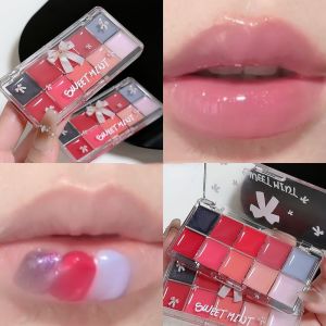 JON09 DIY Mixing Lip Color Jelly Lip Gloss Palette 10 Color Longlasting Glass Mirror Lip Glaze Lip Tint Mud Transparent Toned Lip Frozen Plate Girls