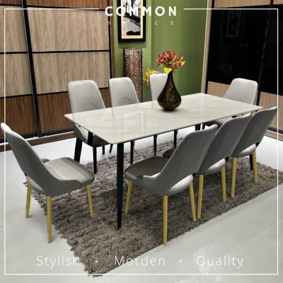 🔥 New Model 🔥 Common Space - Astrid 8 Seaters Sintered Stone Dining Set 1+8 | Set Meja (180 x 90cm) 餐桌椅