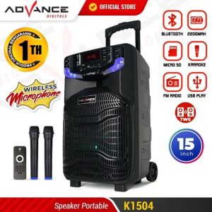 Advance K1504 Speaker Bluetooth Karaoke Wireless Portable Super Bass Aktif BONUS 2 Pcs Mic Wireless