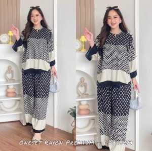 One Set Piyama Setelan Rayon Pajamas Viscose Motif Terbaru Lengan Panjang