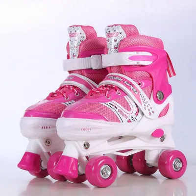 Kids Adjustable Double Row & Inline 4-Wheel Roller Skates Beginner Skating Shoes for Boys & Girls
