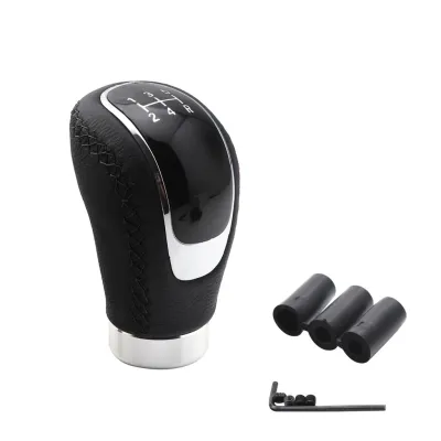 AUTOFun 5 Speed Black Stitching Leather Manual Car Gear Shift Knob Stick Shifter