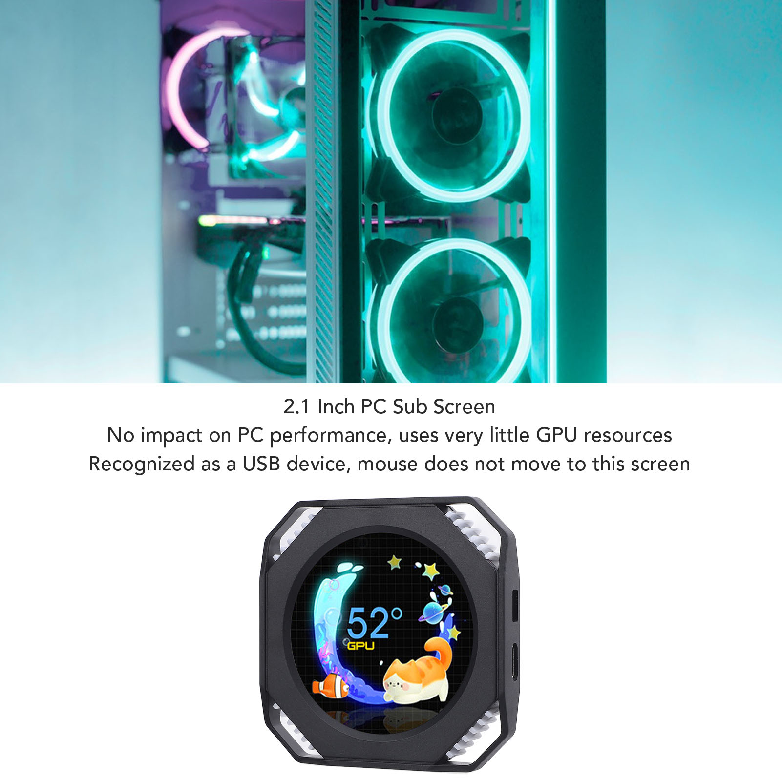 CPU Cooler Lcd Display RGB 2.1 Inch Computer Temperature Display for Gaming