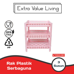 YOSHIKAWA Rak Dapur Serbaguna 3 Susun Rak Susun Plastik Multifungsi Rak Serbaguna Organizer EVL-R-0130-3
