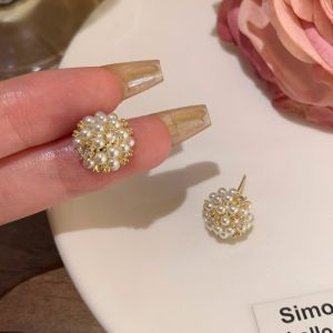 Korean Fashion Pearl Zircon Earrings Womens Elegant Simple Small Earring Jewelry Accessories Jewelry for Girls