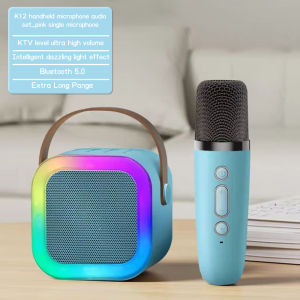 K12 ไมโครโฟนไร้สาย ลำโพงบลูทูธ Blutooth Speaker โทรโข่ง ไมโครโฟนคู่ แบบพกพา ลำโพงร้องคาราโอเกะ USB TF AUX ลำโพงบลูทูธแบบพกพา สีสันสดใส ขับเคลื่อนด้วย USB แบตเตอรี่แบบชาร์จไฟได้