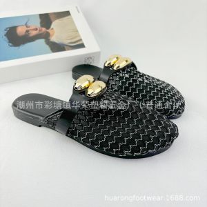 Free Shipping Customized Slippers 2026 New Style Hollow Mesh Half Slippers For Women Summer Outdoor Wear Fashionable Flat Sandals