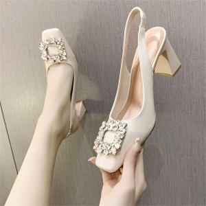 อารมณ์ที่สง่างาม รองเท้าแตะส้นเตารีดหัวสแควร์ผู้หญิง สไตล์เกาหลีรองเท้าส้นสูงแฟชั่น ส้นหนา3.15นิ้ว เหมาะสำหรับสวมใส่และจับคู่