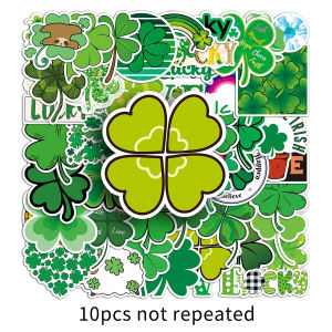 50PCS Green Plant Lucky Four Leaf Clover Cartoon Graffiti Waterproof Sticker