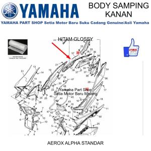 Cover Body Bodi Samping Kanan Hitam Glossy Aerox Alpha Standar Asli Yamaha