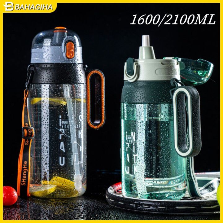 Bahagiha-Large Capacity Water Bottle 2L With Straw And Strap Outdoor ...