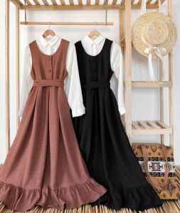 NEW !! Gauri Set Overall Bahan Polo Linen / Dress Overall Remaja Terbaru 2023 / Gamis Overall Kekinian / Overall Wanita Polos Kekinian / BAYAR DI TEMPAT