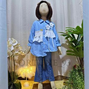 Stelan jins anak perempuan import korean style celana jins cutbray usia 3 - 10 tahun set anak perempuan - COD