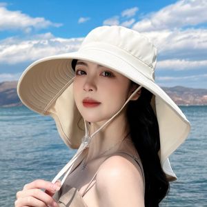 URBAG Wide Brim Fishermans Hat With Shawl Neck Protection Bucket Hat  Solid Color Beach Cap Summer