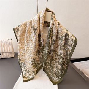 MAYIT Elegant Thin Women Head Scarf Breathable Flower Printed Female Shawl Wrap Versatile 70cm Silk Scarves Summer Accessories