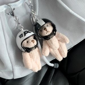 Cute Helmet Bear Plush Toy Cartoon Bear Pendant Doll Keychain Backpack Car Bag Decoration Key Ring Girls Gift