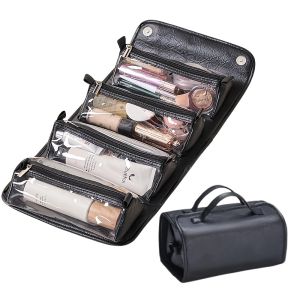 Leather Cosmetic Bag Detachable 4 in 1 Travel Toiletry Bag Multi Compartment Hanging Makeup Bag Foldable Cosmetic Bag