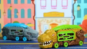 Oldlaiben Transforming Dinosaur Car Toy with Track Launcher Folding Storage Slide Racing Vehicle Mainan Dinosaur