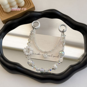 Original high-end double-layer crystal handmade bead phone chain light luxury luminous flower wreath alloy decorative hanging chain