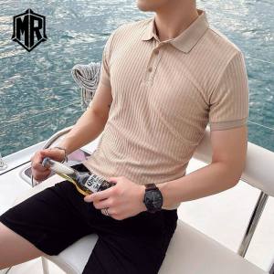 MR(6colour) Korean Plain Knitted Stripe Mens Short Sleeve Casual Summer Polo Shirt For Men 5002