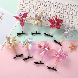 Childrens Pinwheel Hairpin,Girl Hair for Cute Styling Windmill Funny Clips Girls Barrettes Birthday Pinwheels Rotating Barrette Sequins Party Clip Color Cartoon Random Accessories Girls Children Baby Christmas