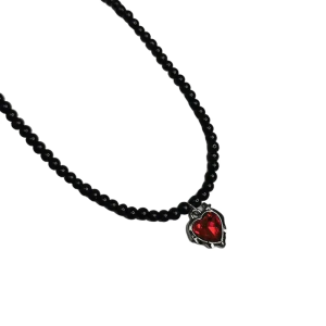 Handmade tối thẩm mỹ Vòng cổ trẻ trung hạt màu đen Vòng cổ với trái tim và bướm giọng dành cho phụ nữ