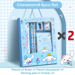 【buy1take1】6PCS/12PCS Sanrio Cinnamoroll Stationery Crayons Pencil Case Set Kuromi Melody Ruler Gift Box For Kids