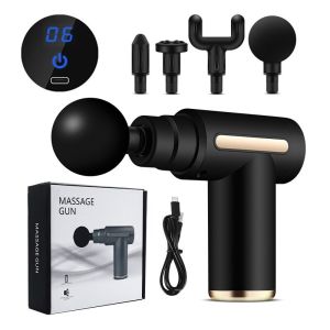 Mini Fascia Massager 6 Speeds With 4 Massage Heads LCD Screen Digital Display Home Relaxing Muscle Massager