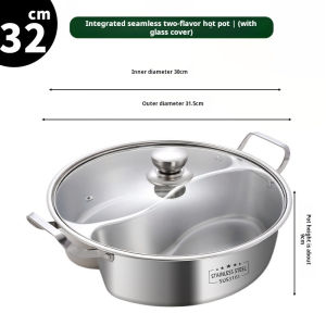 SG Stock 316 Stainless Steel Yuan Yang Non-Stick One Body Steamboat Hotpot Induction Dual Pot Glass Lid