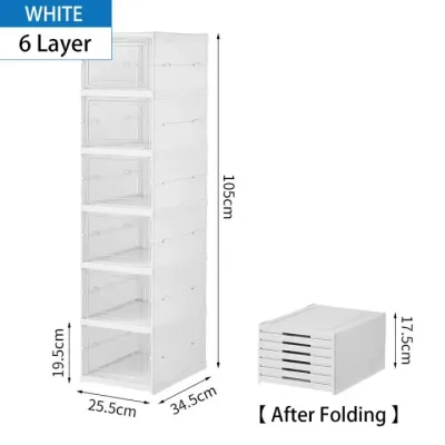 Watty 3/6 Layers Foldable Stackable Shoe Box Rack Organizer Plastic Organizer Storage Case Set Shoe Rack#XH001