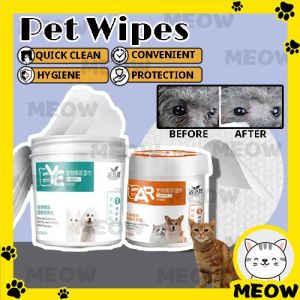 MEOW 130Pcs Pet Wipes Dogs Cats Eye Ear Grooming Tear Stain Remover Cleaning Wet Tissue Kucing Pembersih Mata Telinga
