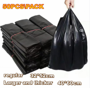Black Vest Garbage Bags on Roll Thick Heavy Duty Drawstring Trash Bags Large Kitchen Rubbish Bags for Home Office