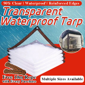 Transparent Waterproof Tarp 90% Clear Heavy Duty Reinforced Edges Outdoor Cover w Free 10m Rope