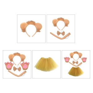 Lion Costume Set Ears Headband Tail Gloves Bow Tutu Animal Fancy Costume Kit Accessories Halloween Cosplay Accessories