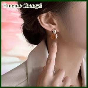 Hmeme Vintage Brown Resin Tiger Eye Stone Earrings For Women Fashion Earring Personality Maillard Color Jewelry Gift