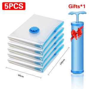 Fypo ถุงจัดเก็บถุงเก็บฝุ่น5ชิ้นพร้อมปั๊มชั้นวางแบบประหยัดเนื้อที่ถุงสูญญากาศสำหรับที่เก็บเสื้อผ้าถุงใช้ซ้ำได้ซิบคู่ซีลถุงจัดระเบียบ