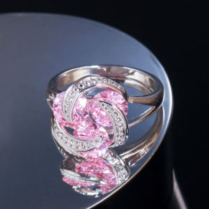 SEQUITO Delicate Silver Color Inlaid Pink Purple Orange Cubic Zircon Stones Rotate Shape Ring Simple Style Daily Party Wear Cute Finger Jewelry for Fashion Women SR130