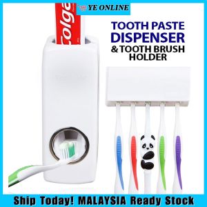 2 in 1 Toothbrush Holder One Touch Toothpaste Dispenser Shaver Squeezer Bekas Ubat Gigi 自动挤牙膏器牙刷架