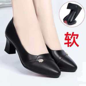 [Free Shipping] New Womens Shoes Spring Collection Mid-Heel Elegant Style New High-Heeled Shoes Womens Flats Womens Leather Shoes.