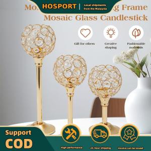 【HOSPORT】Set of 3 Tealight Candlestick Holders Metal Crystal Bowl Candelabras Gold Candle Holders for Dining Table Wedding Decor