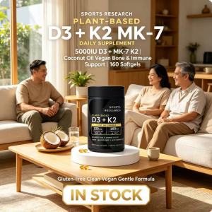 Gluten-Free Vegan D3 MK-7 K2 Softgels 5000IU D3 Coconut Oil Adult Bone Wellness Supplement 160 Count