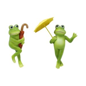 JOKTT Simulated Animal Umbrella Frogs Flower Pot Pendant Green Atmosphere Resin Statue Frog Bonsai Hanging Ornaments Garden Statues Spring Garden Frogs Planter Pots Hanger Outdoor Home Decoration