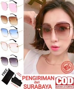 ORIGINAL SUNGLASSES - Kacamata Fashion Luxury Bee Square Model Trendi Fashion Masa Kini Pelindung Matahari Retro Untuk Wanita Korea UV400 Kotak Tanpa Frame