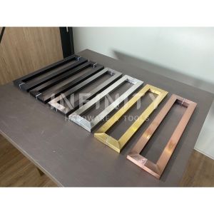 มือจับประตูสแตนเลส ทรงเหลี่ยม ยาว 438600800 มม. สีดำ สีดำเงา สีทอง สีพิงค์โกลด์ และสีเทาสเปซเกรย์ 1คู่