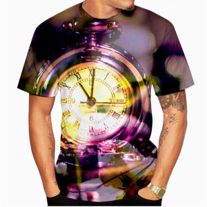 Retro Unique Clocks Design T Shirt Mens Clothing Short Sleeve O-neck T Shirts 3D Printed Cool Personality Fashion Trend Tee Top