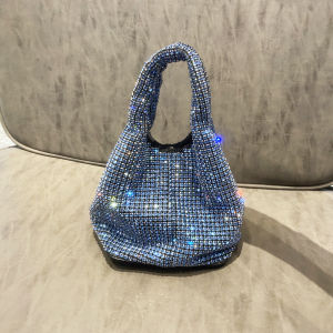 New rhinestone handbag with hard base and fixed shape 2024 Guangzhou quality vest-style bucket shoulder bag with chain evening clutch